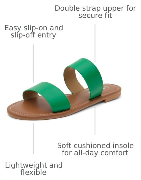 Image of Herstyle Flat Sandals for Women, Double Strap Slide Sandals, Open Toe Slip On, Comfortable Cushioned Footbed Casual Summer Shoes for Daily Wear, Beach, Vacation, Clear Options