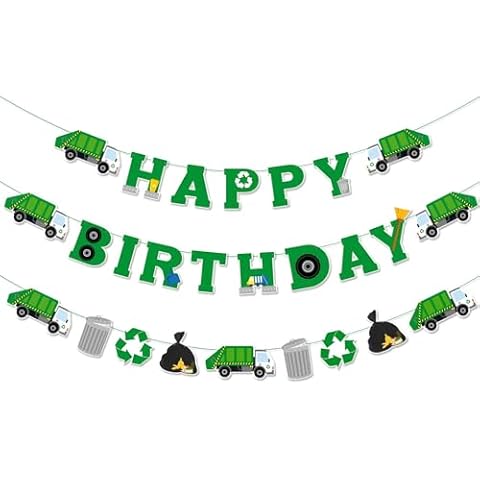 Bessmoso Garbage Truck Birthday Banner Trash Truck Party Supplies Waste Management Recycling Decorations Set of 3 Cover
