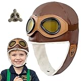 Dnicukii Aviator Hat 3Pcs 1920s Vintage Aviator Hat With Goggles Brooch for Kid Halloween Aviation Pilot Theme Party Career Day Birthday Cosplay Costume