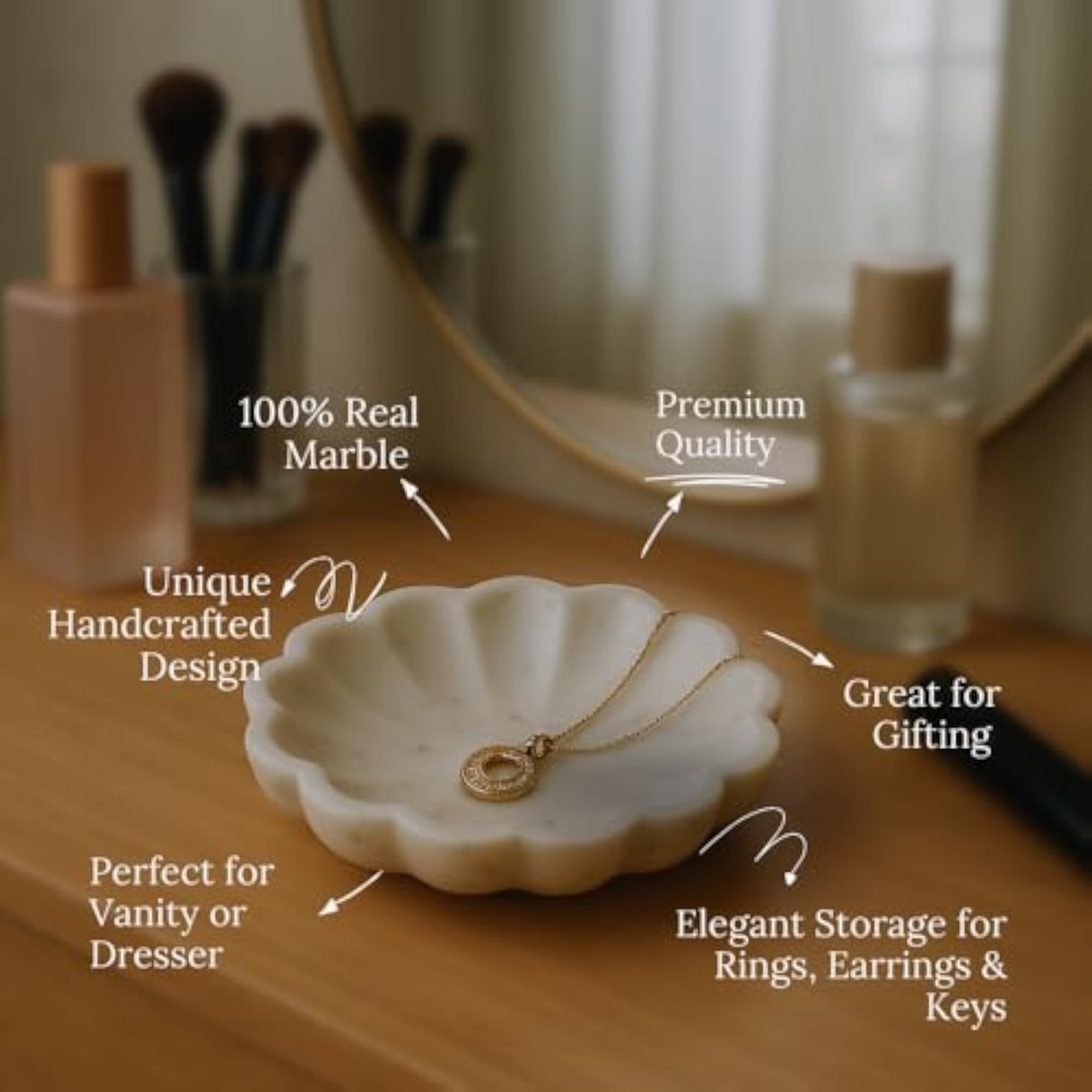 Handcrafted Marble Jewelry Tray for Rings and Earrings