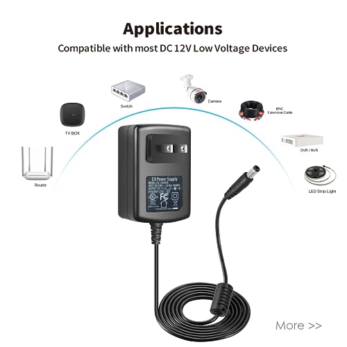 Tonton DC 12V 2A Security Camera Power Adapter with 1 to 4 Power Splitter, DC 12V to AC 100-240V Power Cord Cable for CCTV Security Camera System, LED Strip Lights, DVR, NVR, Router, UL Certificated