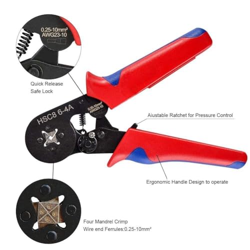 Image of Wire Crimping Tool HSC8 6-4A Square Ferrule Crimper Plier, Self-Adjusting Ratchet Tool Set for AWG 23-7, 0.25-10mm Electrical Wire Connectors Electrical Outlet hand tool
