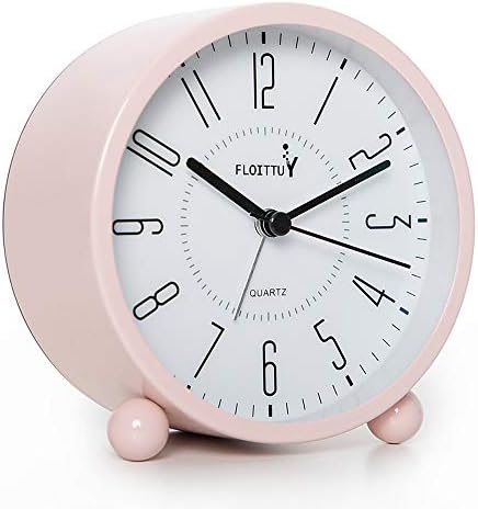 FLOITTUY Super Silent 5 Colors Alarm Clock,Beep Wake Round Alarm Clock with Night Light,Battery Operated,Easy Set,Simple & Retro for Desk, Bedroom and Home Decoration(Pink)