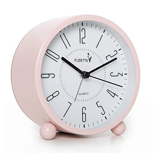 Super Silent Metal Alarm Clock,Beep Wake Round Alarm Clock with Night Light,Battery Operated,Easy Set,Simple & Retro for Desk, Bedroom and Home Decoration(Pink)