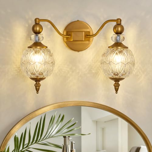 Image of Vintage Vanity Light 2 Light Gold Bathroom Light Fixtures Over Mirror