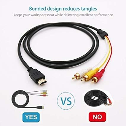 HDMI to RCA Cable,HDMI to 3rca Audio AV Component M/M Connector Adapter Cable(NO Signal Conversion Function), One-Way Transmission from HDMI to RCA for TV HDTV (Black)