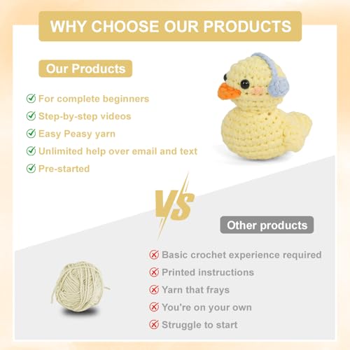 Image of Duck Crochet Kit for Beginners Adults & Kids, Amigurumi Learn to Crochet Starter Kit with 4K Step-by-Step Video Tutorials, Includes Pre-Started Yarn, Crochet Hooks & Accessories - Yellow Duck
