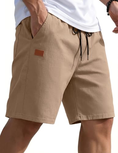 COOFANDY Mens Casual Shorts Elastic Waist Drawstring Lightweight Beach Shorts - Dark Khaki Medium