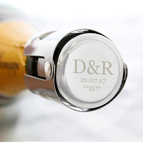 CalEli Gifts Personalised Engraved Stainless Steel Bottle Stopper For An Individual Or Couple For Champagne, Wine Or Prosecco Cover