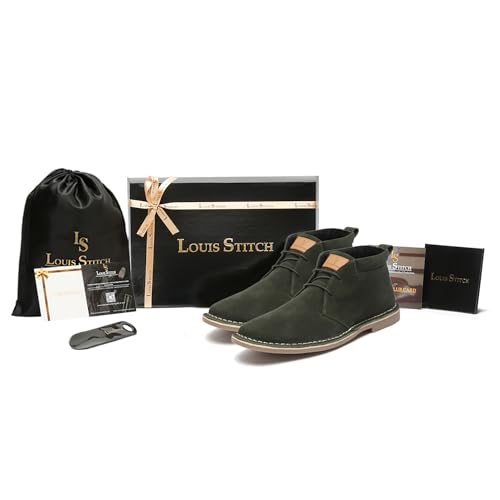 Image of LOUIS STITCH Chukka Boots For Men| Suede Leather Boots for Men| High Ankle Casual Boot | Casual Office & Trekking Shoes | Hiking Boots for Men | Stitch Down Desert Boots | Size-UK12 Moss Green [LSSDSUCKCUGR]