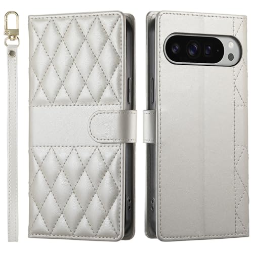 Étui Google Pixel 10 5G protection rabat cuir or rose anti-chute avec sangle