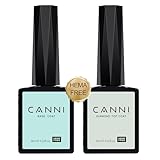CANNI 2Pcs Hema-Free Gel Top Coat Base Coat Gel Nail Polish Set- No Wipe High Gloss Shiny and Long Lasting Top Coat, Soak Off LED Nail Gel Polish Set Nail Art Starter Manicure Salon DIY at Home