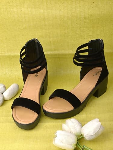 Image of Women's Platform Heels Signora112|Chunky Flared High Heel Sandals |Glossy Open Toe with Ankle Strap Signora112