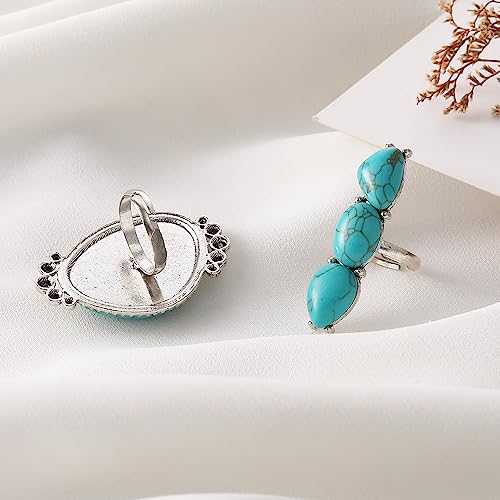 Bague Turquoise 2 Pièces Argent Sterling 925 Bijoux Rétro
