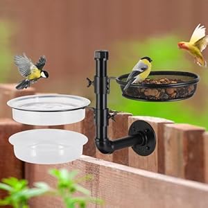 Urban Deco Wall Mounted Bird Feeder Tree Mount Bird Feeder Bird Feeder Bath Detachable Feeder Tray with 2 Water Bowls for Balcony, Yard, and Fence, Tree,Black