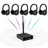 JYSiptkird Professional Rechargeable 10 Hours RF Silent Disco Wireless Headphones for Parties Events Weddings Movies Clubbing 5 Headsets Bundel with 1 Transmitter 1600 Feet Distance