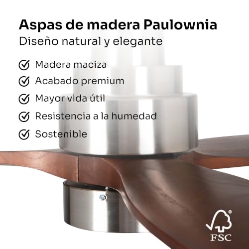 Miniatura 5 de Mellerware - Ventilador De Techo Con Mando A Distancia Brizy Bright 45 W 6 Velocidades Ultra Silencioso 3 Aspas 132 De Diámetro Función Verano-Invierno Temporizador Led Darkwood