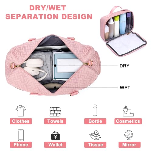 Image of Women Weekender Travel Duffle Bag: Travel Duffel Overnight Bags with Shoe Compartment Large Carry on Tote with Toiletry Bag Weekend Traveling Yoga Gym Hospital Bag for Women with Wet Pocket Pink