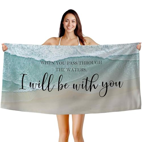 Xmsaitar Christian Coastal Beach Towel, Scripture Bible Verse When You Pass Through The Waters Bath Towels for Bathroom Swimming Pool, Sea Ocean Summer Microfiber Beach Towels Oversized Decor 30x60in
