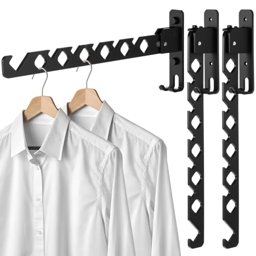 MBAIYO 3 Pack Black Wall Mount Coat Hanger Holder, Retractable Folding Clothes Hanging Rack Aluminum Coat Hanger Wall Mount Clothes Drying Rack Space Saver for Laundry Room Bedroom Indoor by MBAIYO - Used condition - US$17.39