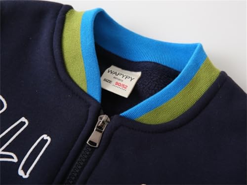 Baby Boys And Girls Color Block Lapel Letter Printed Long Sleeve Fleece Baseball Jacket Thick Zipper Jacket With Pockets3