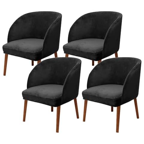 SOPARLLY Stretch Velvet Black Dining Chair Covers Set 4 Curved Back Armchair Slipcover Modern Curved Chair Slipcover Furniture Protector for Home Hotel (Black, Set 4) Cover