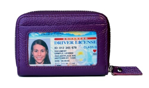 KALMORE Women's Leather RFID Zipper Card Wallet Small Purse with Id Window