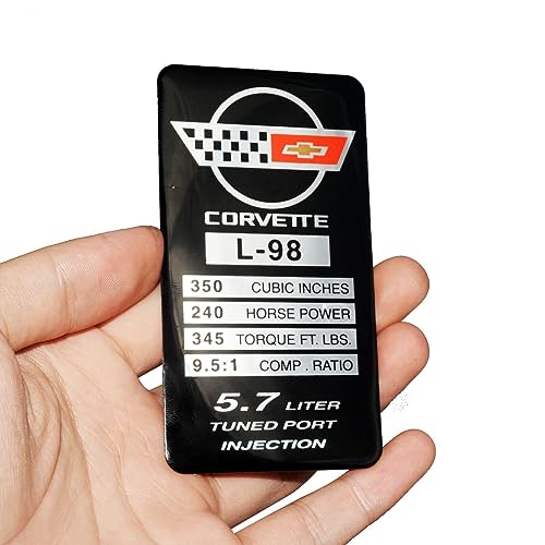 Image of 1Pc C4 Corvette 1990 L98 Engine ID Spec Metal Data Plate Emblem 3D Badge Nameplate 240 HP, 345 TQ Engine ID Replacement for Corvette