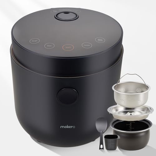 Mokero Low Carb Sugar Rice Cooker 2 Cups Uncooked and 4 Cups of Regular Cooking Small Carb Reducing Maker Rice and Grain Multi-Cooker with Stainless Steel and Nonstick Inner Pot