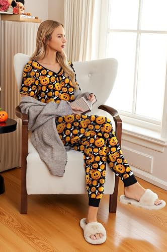 Image of Ekouaer Pajamas for Women Set 2 Piece Fall Lounge Sets Short Sleeve Pjs Joggers Long Pants Sleepwear with Pockets