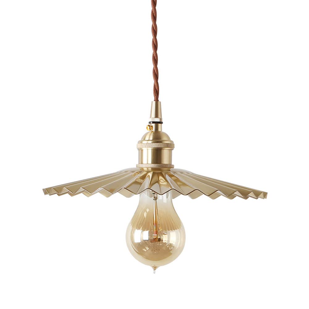 Suspension japonaise vintage en cuivre E27 avec abat-jour plissé réglable pour salon