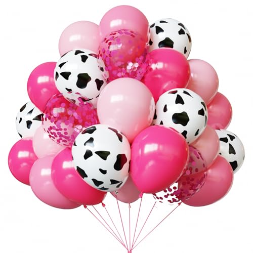 YMSZ Pink and Cow Print Balloons 67pcs 12 Inch Cowgirl Balloons Pink and Cow Balloon for Birthday Baby Shower Cowgirl Rodeo Party Farm Party Decorations