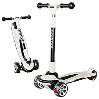 CLrkualn Kick Scooter for Kids Ages 3-12, 5 Adjustable Height Foldable Scooter with 3 LED Light Wheels, Outdoor Activities for Toddlers Boys Girls, Max Load up to 240 lbs (Black and White)