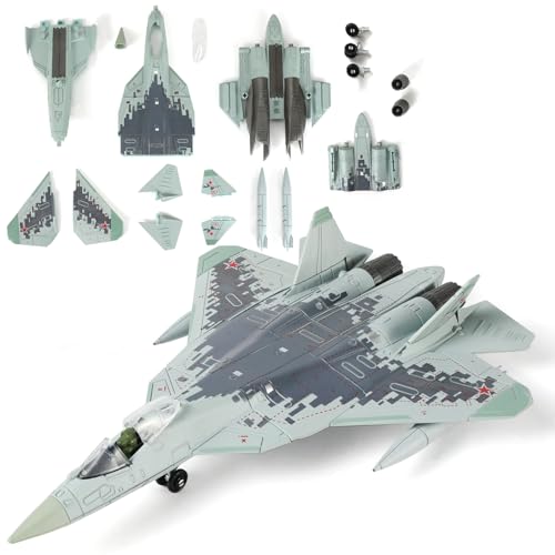 SEBUNAS 1:72 Scale SU-57 Fighter Jet Quick Build Model Kit Plastic Millitary Jet Toy Plane Assembly Aircraft Model with Stand Gift for Adults and Kids (31 Pieces)