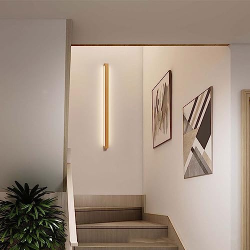Lámpara de pared para mesita de noche LED lineal de madera y aplique rectangular largo 7