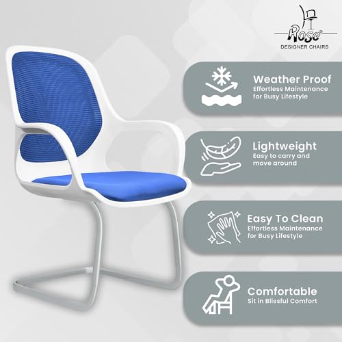 Image of ROSE Zaria | 3 Years Brand Warranty | Ergonomic mesh mid-Back Office Chair, Perfect for Study, Work from Home, revolving, Rolling Computer Desk Chair (White & Blue, Visitor)