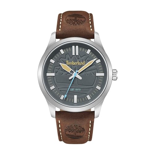 Timberland Rambush Esfera Gris Correa de Cuero Reloj analógico para Hombres, 42mm