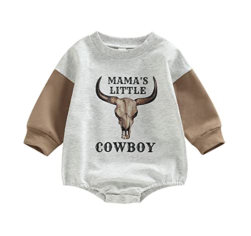 Image of MAINESAKA Newborn Western Cowboy Outfits Baby Girl Boy Sweatshirt Romper Cow Printed Long Sleeve Bodysuit Romper Fall Outfits