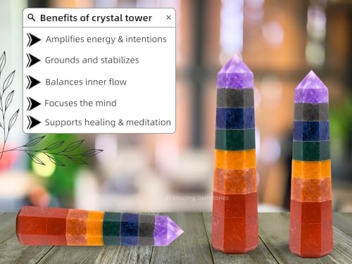 Image of Amazing Gemstone Seven Chakra Crystal Towers ~ Natural Healing Crystal Point Obelisk for Reiki Healing and Crystal Grid (2 inch to 3 inch INCH)