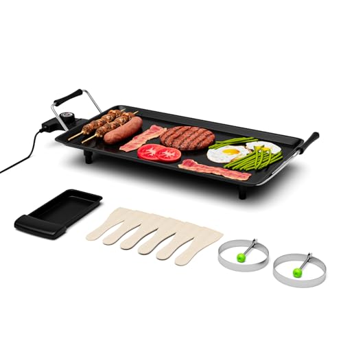 GiantexUK Teppanyaki Grill Table, Non-Stick Electric Barbecue Griddle with 6 Wooden Shovels and 2 Egg Rings, 1800W/2000W Electric BBQ Hot Plate, Adjustable Temperature & Easy Cleaning (48 x 27 cm)