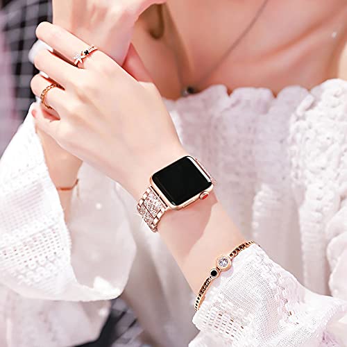 Secbolt Bling Bands Compatible With Apple Watch Band 42Mm 44Mm 45Mm Women Iwatch Series 8/7/6/5/4/3/2/1/Se, Dressy Jewelry Metal Bracelet With Rhinestones, Rose Gold #TOP3