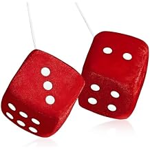 ElevateTech Fuzzy Dice for Rear View Mirror, 1 Pair Red Fuzzy Car Dice for Mirror with White Dots Car Ornaments Fun Cars Accessories Classic Vintage Nostalgic 80s Soft Cars Dices Plush Decorations