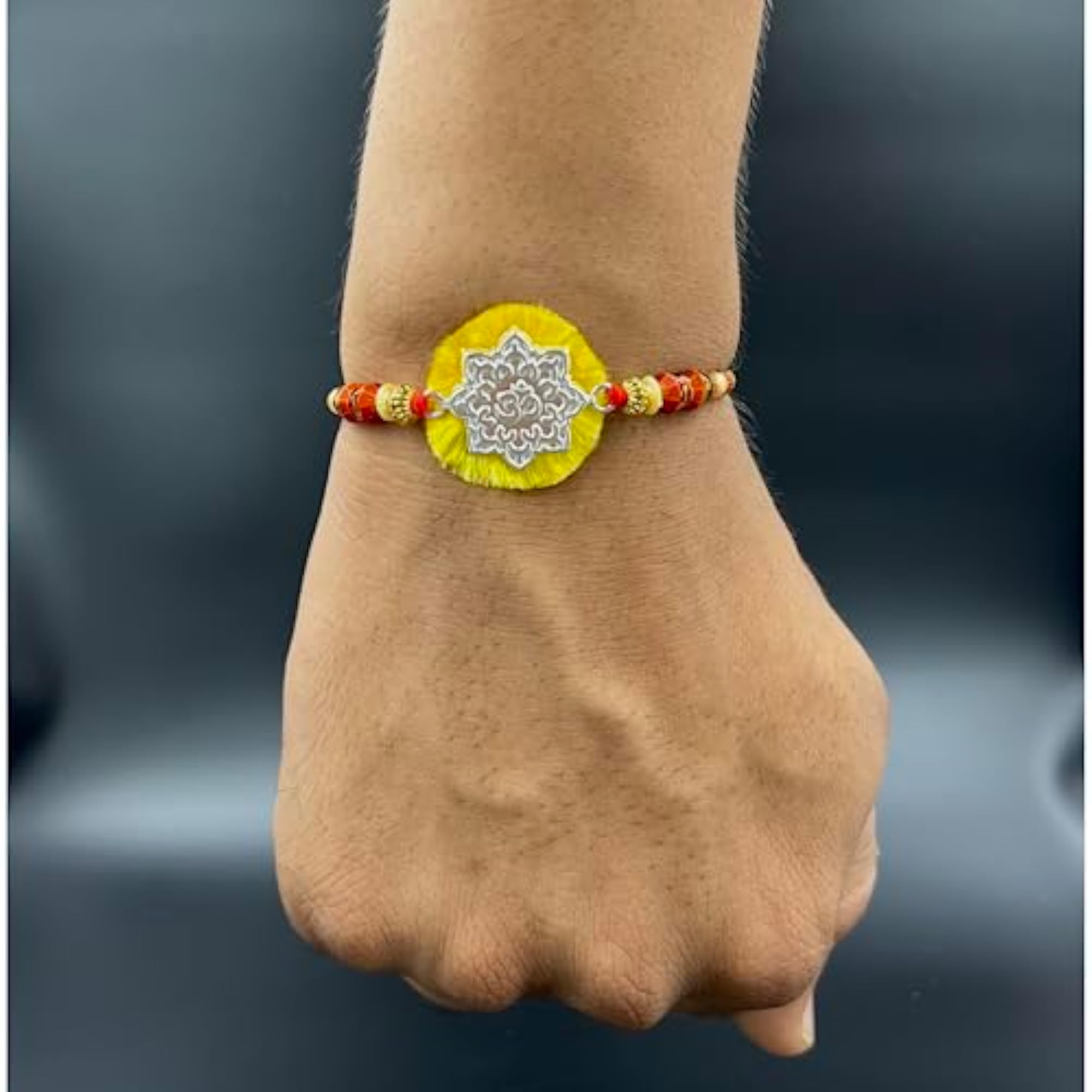 Real Pure Rudraksha Bracelet for Brothers, Red-Yellow 5