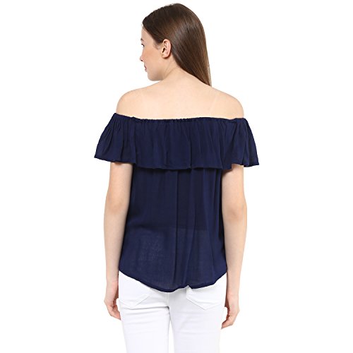 Image of mayra Women's Poly Cotton Navy Blue Color 3 /4 Sleeve Top