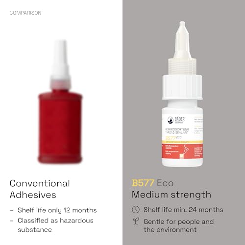 Lackfabrik Bäder Gewindedichtung B577 Eco Mittelfest Gelb 10ml – Anaerober Rohrdichtkleber, Gewindedichtung flüssig, Vibrationssicher, Kennzeichnungsfrei, Lebensmittelecht, Made in Germany