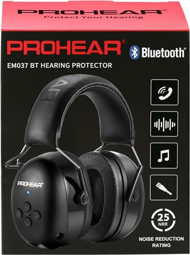 PROHEAR 037 Gehörschutz mit Bluetooth, BT 5.3-Technologie Kopfhörer mit Eingebautem Mikrofon und Lärmreduzierung für Mähen und Lärmintensive Freizeitaktivitäten, SNR 30dB, NRR25dB - Schwarz