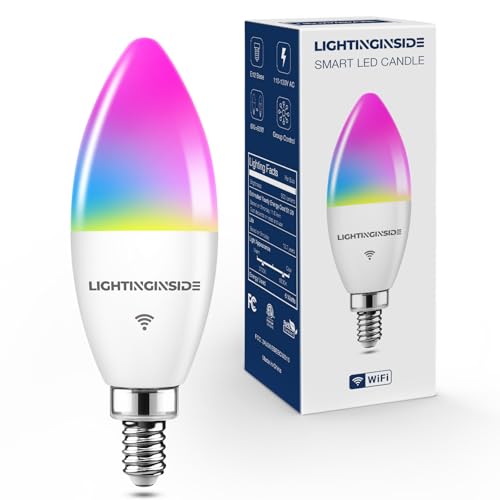 Lightinginside E12 Smart Light Bulbs 60W Equiv., 500LM 6W RGBCW Candelabra Chandelier Candle Bulb Works with Alexa/Google Home/Smart Life, 2.4G WiFi Bluetooth Bulbs, No Hub Required, ETL Lis