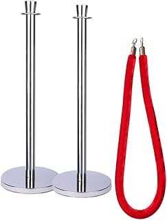 Silver Stainless Steel Crowd Control Stanchion,Party Ceremony ope Barriers Queue Line Crowd Control Barriers Set w/5ft Velvet Rope,Red Rope-2 PCS Set w/1 Rope