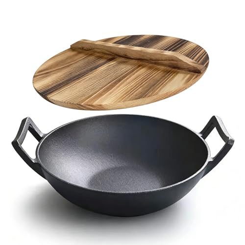 Wok de hierro fundido con tapa 12 pulgadas miniatura 2