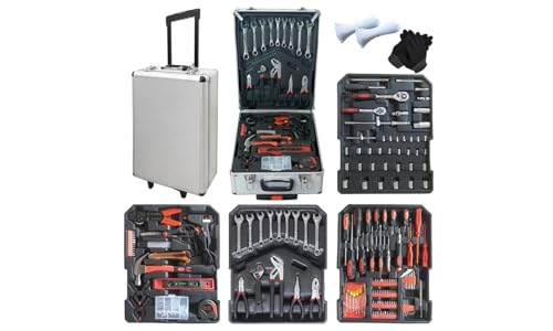 Valise à Outils 815 Pièces avec Roulettes, Malette à Outils Complète avec Clés, Douilles, Tournevis, Pinces et Accessoires